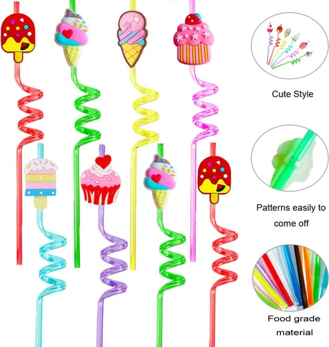 Miniatura 3 de Pajitas reutilizables para helados, suministros de fiesta, 24 piezas de plástico para cupcakes, divertidos, lindos, largos, locos, tontos