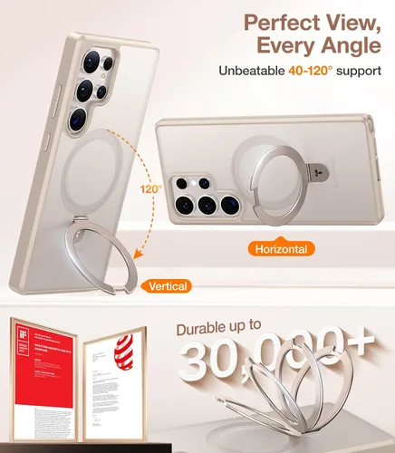Miniatura 4 de TORRAS Funda magnética de albaricoque pálido para Galaxy S25 Ultra [compatible con Magsafe] soporte de anillo, a prueba de golpes, translúcida