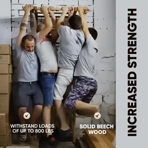 Miniatura 4 de Barras de Pared Suecas en Escalera para Niños y Adultos, hechas de Madera de Haya Sólida, Resisten Cargas hasta 400 kg, con Barra de Dominada