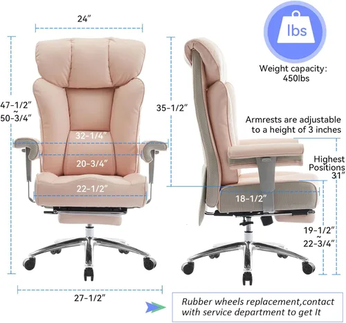 Miniatura 2 de Efomao - Silla ejecutiva de escritorio para oficina, con reposapiés, soporte lumbar y capacidad de carga hasta 450 libras, silla de computadora