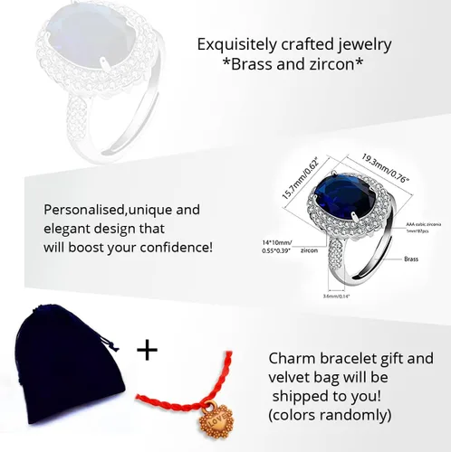 Miniatura 3 de Uloveido Anillos de cristal ajustables chapados en platino, anillo de circonita cúbica ovalada grande, anillos de vástago dividido solitario