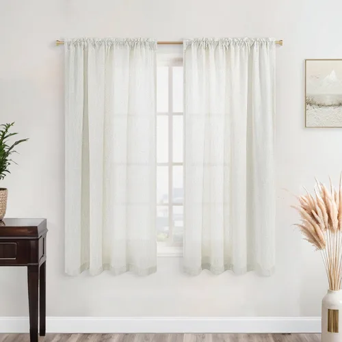 Miniatura 34 de KOUFALL Juego de 2 cortinas de puerta francesa, cortinas de lino para puerta/ventana, cortina transparente boho para cristal lateral delantero