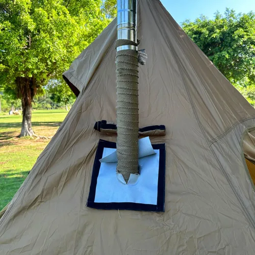Miniatura 8 de Gato de estufa DIY 7.9 x 9 pulgadas Hot Tent Stove Jack TAISOCA Stove Jack Kit para tienda de campaña al aire libre Jack con solapa de lluvia