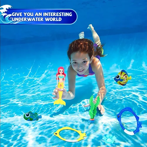 Miniatura 2 de 18 piezas de juguetes de buceo para piscina para niños de 3 a 12 años con bolsa de almacenamiento, juegos de piscina de verano, juguetes de sirena
