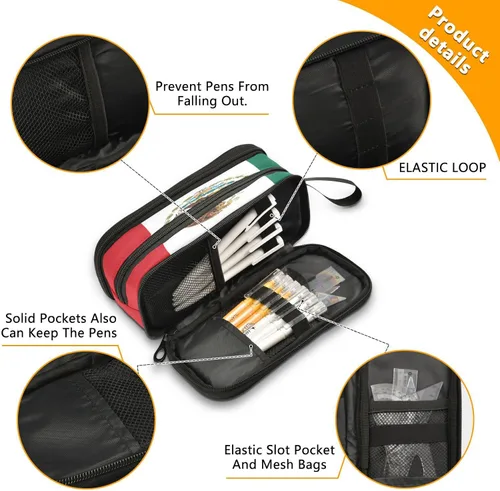 Miniatura 4 de Fisyme Estuche de lápices personalizado con bandera de México, caja de gran capacidad para bolígrafos, bolsa de maquillaje, organizador