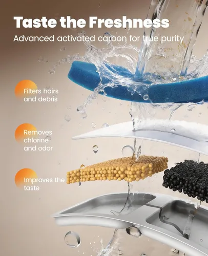 Miniatura 6 de oneisall Fuente de agua para gatos de acero inoxidable, fuentes de agua de 2 litros para gatos en interiores con bomba silenciosa y 3 filtros