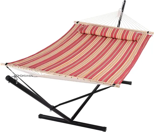Miniatura 27 de SUNCREAT Hammocks Hamaca doble extragrande con soporte de 12 pies, capacidad de 475 libras, hamaca portátil al aire libre con barra separadora