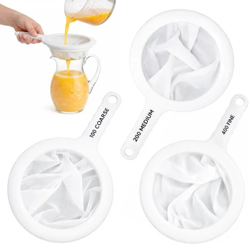 HIC Kitchen Coladores de malla ultrafina, juego de 3 (100, 200 y 400 mallas), para filtrar jugos, leches de nueces, aceites y salsas Malla ultrafina
