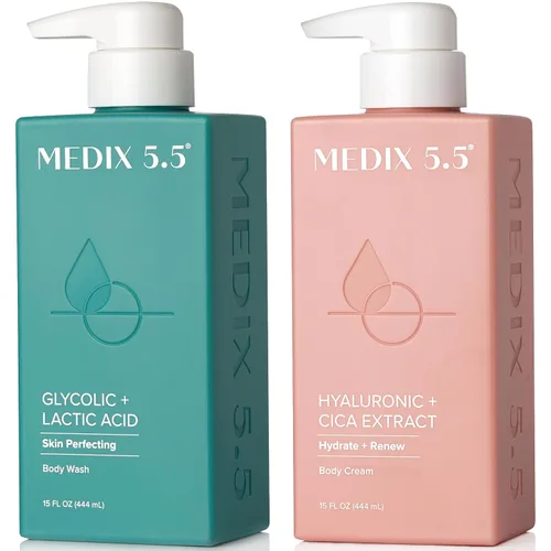 Miniatura 19 de MEDIX - Juego de 3 piezas para el cuidado de la piel antienvejecimiento Limpiador facial y corporal espumoso exfoliante con ácido glicólico AHA +