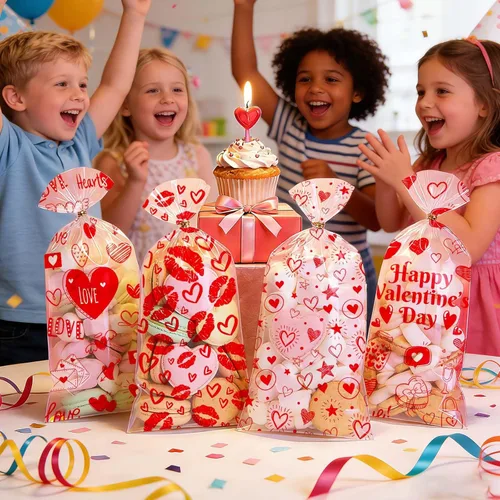 Miniatura 6 de Bolsas de San Valentín ONFAON, 180 piezas de bolsas de regalo de San Valentín con 200 lazos para empacar bocadillos, galletas y dulces, bolsas