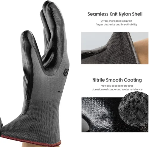 Miniatura 3 de ANDANDA Smart Touch - Guantes de trabajo – 12 pares, ajuste elástico cómodo 3D, revestimiento de nitrilo con agarre, nailon de punto sin costuras