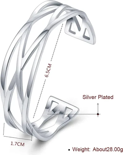 Miniatura 2 de JHWZAIY Brazalete de plata de ley 925 para mujer, brazalete abierto hueco para mujer