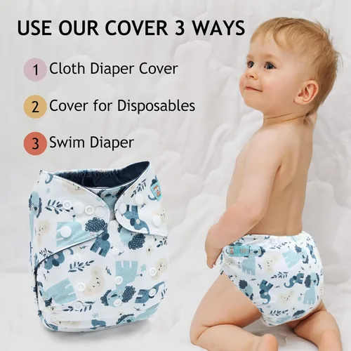 Miniatura 4 de ALVABABY Baby Cloth Diaper Cover, Swim Diaper,Nappy Shell Baby Girls and Boys Perro y elefante