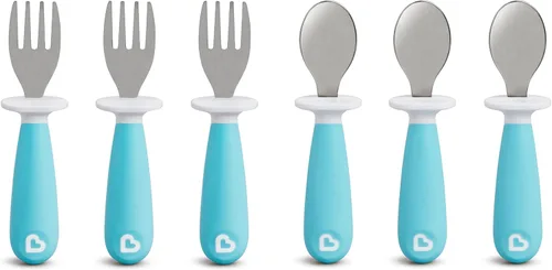 Munchkin® Raise™ Juego de Utensilios de Tenedor y Cuchara para Niños Pequeños, el Soporte Mantiene la Punta Fuera de la Mesa, Sin BPA, Paquete de 6,