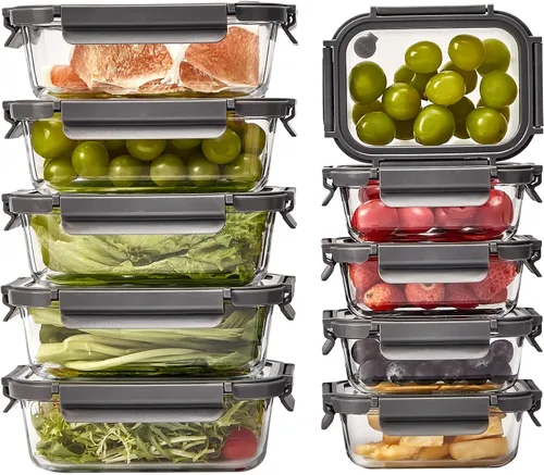 Miniatura 9 de Contenedores de vidrio para almacenamiento de alimentos con tapas de vidrio, paquete de 4 recipientes de preparación de comidas con tapas