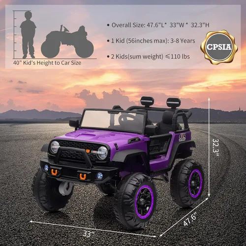 Miniatura 5 de Auto de juguete de 24 V, control remoto, 4 ruedas, auto eléctrico para niños pequeños, niños y niñas, vehículo motorizado de 2 plazas, color morado