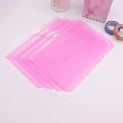 Miniatura 6 de Bolsillos para carpeta A5, color rosa, 12 unidades, con cremallera, bolsas de hojas sueltas, 6 agujeros, organizador de cremallera de PVC, carpeta