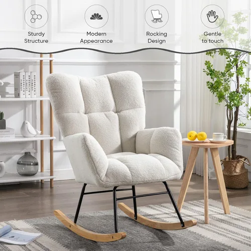 Miniatura 3 de Silla mecedora de terciopelo de peluche, sillón mecedora con carga para guardería, cómoda silla auxiliar para sala de estar, dormitorio