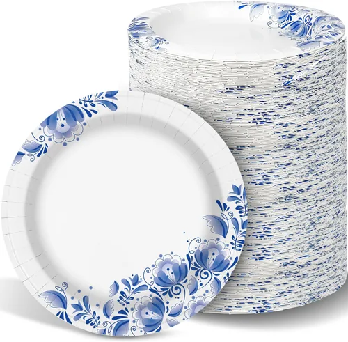 Miniatura 9 de Platos de papel Charmount al por mayor, platos de papel grandes de 10 pulgadas, 100 piezas de platos de papel desechables, platos de papel azules