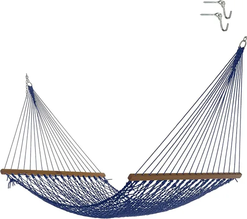 Nags Head Hammocks First Mate - Hamaca de cuerda DuraCord azul marino, 12 pies x 50 pulgadas, capacidad de 450 libras, barra esparcidora Cumaru,