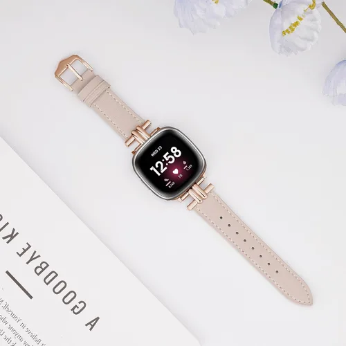 Miniatura 2 de Correa de cuero compatible con Fitbit Versa 4/Sense 2 bandas para mujer, elegante correa de cuero delgada compatible con Fitbit Sense/Versa 3 lujosa