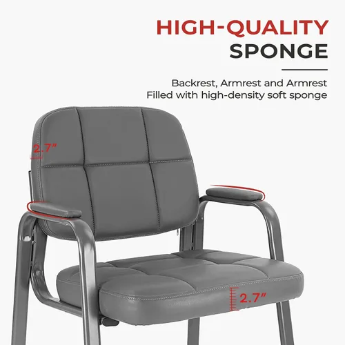 Miniatura 3 de CLATINA Silla de recepción clásica con reposabrazos acolchados y marco de acero resistente, silla ergonómica para invitados para oficina, Gris