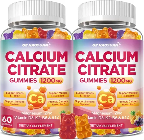 Miniatura 13 de Gomitas de citrato de calcio - Suplementos de 1200 mg de calcio en gomitas para mujeres y hombres con vitamina D3, K2, magnesio, zinc de alta