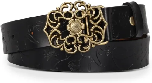 Miniatura 202 de Cinturón de cuero clásico con hebilla de metal para mujer con vestido de jeans