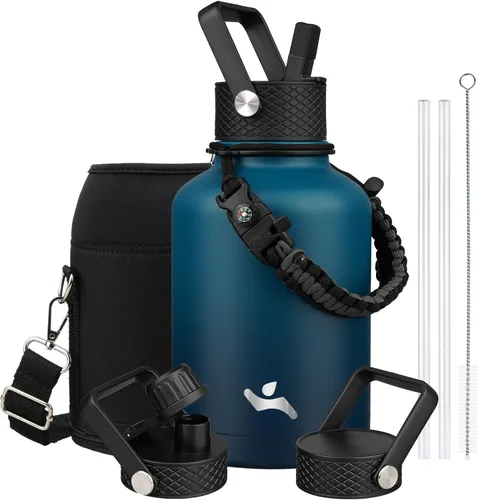 Miniatura 125 de Konokyo - Botella de agua aislada de 18 onzas, botellas deportivas de acero inoxidable con 3 tapas, verde militar
