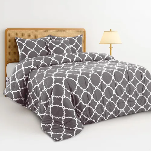 Miniatura 28 de Juego de colcha reversible LUX Décor de 4 piezas para cama individual, juego de ropa de cama impresa, microfibra en una bolsa, incluye 1 edredón, 1
