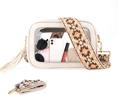 Miniatura 11 de Viva Terry Bolsa transparente aprobada para eventos de estadio, pequeña bolsa cruzada transparente con 2 correas ajustables para artículos
