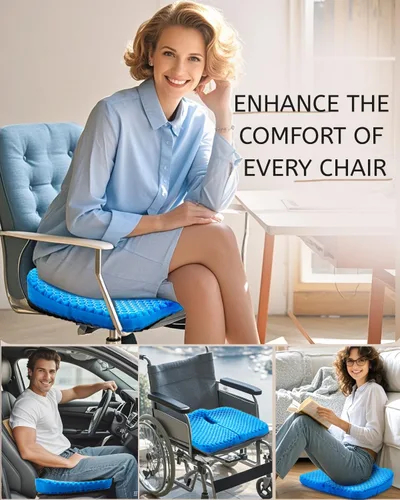 Miniatura 8 de Cojín de gel para asiento de larga duración, cojín de gel para aliviar la presión, suave y transpirable, cojín de silla para silla de oficina, Azul