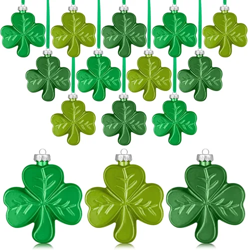 Miniatura 8 de Aurelema 12 adornos grandes de trébol del día de San Patricio de 2.36 pulgadas para árbol, adornos de trébol verde irlandés, decoraciones