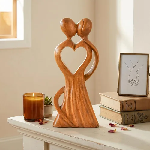 Miniatura 2 de G6 Collection Estatua de escultura abstracta de madera de 12 pulgadas hecha a mano – Love of My Life – Arte de regalo decorativo para decoración