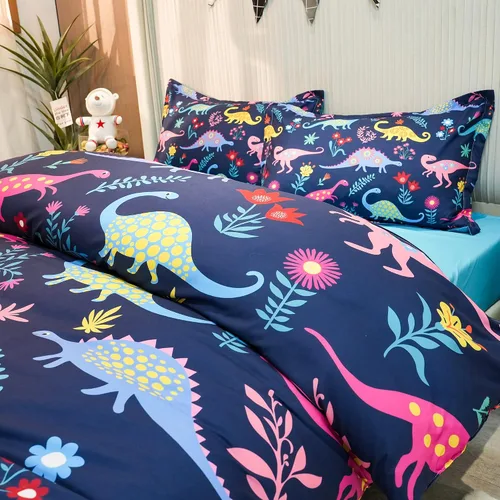 Miniatura 4 de Juego de cama individual de dinosaurio, juego de cama de 3 piezas, 86 x 68 pulgadas, juego de funda de edredón para niños, adolescentes y niños, 1
