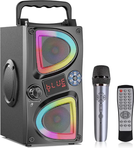 Miniatura 10 de Altavoz Bluetooth, 60W (Pico) Altavoces Inalámbricos Portátiles Pequeños para Fiestas en Casa con Doble Subwoofer de Graves Profundos, Radio, Luces