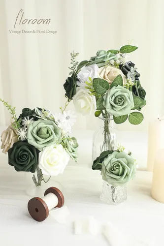 Miniatura 4 de Floroom Flores artificiales de espuma, aspecto real, con tallos, para manualidades, ramos de boda, centros de mesa, despedida de soltera, fiesta, 25