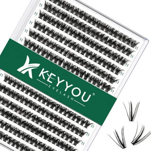 Miniatura 20 de Kit de extensión de pestañas DIY KEYYOU 300 piezas, kit de racimos de pestañas con removedor de pegamento y aplicador, fácil de usar