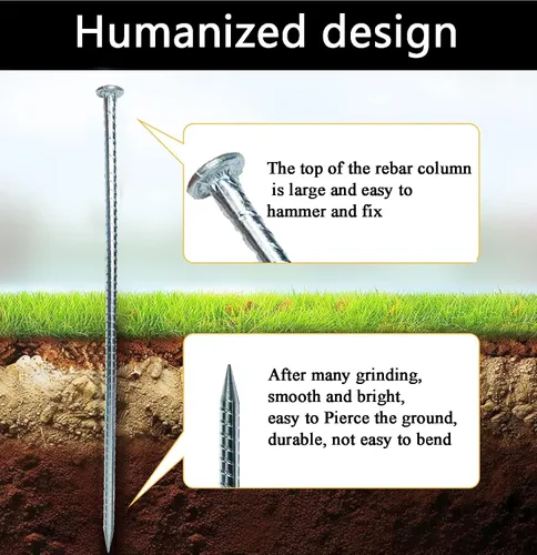 Miniatura 3 de Estacas de metal de 16 pulgadas para asfalto de 1/2 pulgada de diámetro, 6 estacas de tierra resistentes para golpes de velocidad, soporte de barra