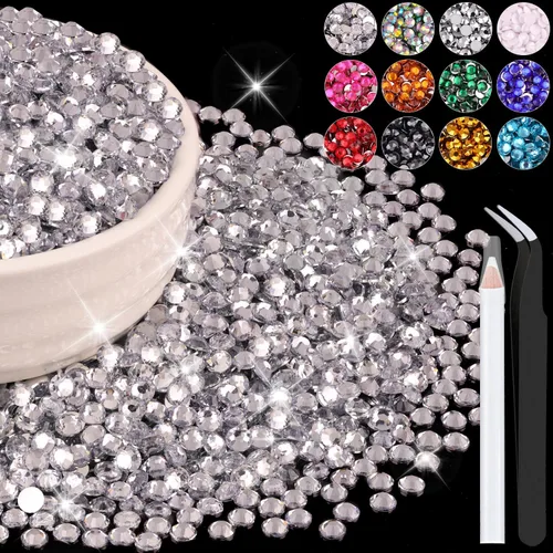 Miniatura 74 de 12000 diamantes de imitación de resina de 0.079 pulgadas a granel para manualidades (transparente), cristales deslumbrantes con parte trasera plana