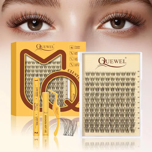 Miniatura 19 de QUEWEL Fairy-Lash-Clusters, 144 piezas Manga-Lash-Clusters Mix10-18mm Banda Invisible Natural Finas Clusters de Pestañas para Extensiones