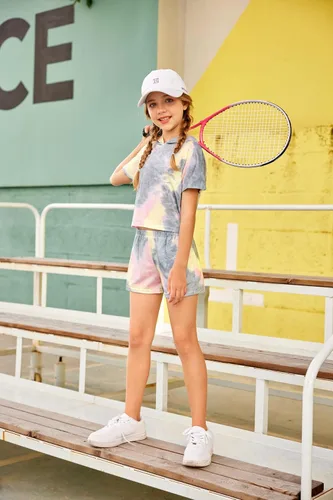 Miniatura 4 de Arshiner Conjunto deportivo de dos piezas para niñas de manga corta y pantalones cortos