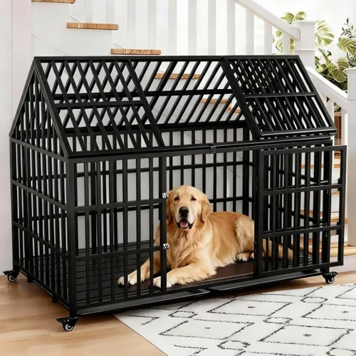 Miniatura 9 de Jaula resistente para perros de 64 pulgadas, indestructible, a prueba de fugas, para perros de ansiedad alta, extra XL, de gran tamaño, para razas