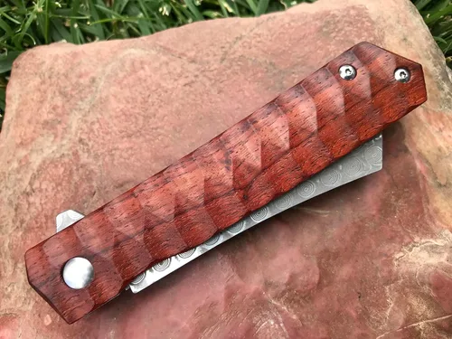 Miniatura 4 de TACTICAL GEARZ Navaja de bolsillo de Damasco para EDC, mango de palisandro, hoja recta de damasco con 67 capas y un núcleo VG10 (Rogue XS)