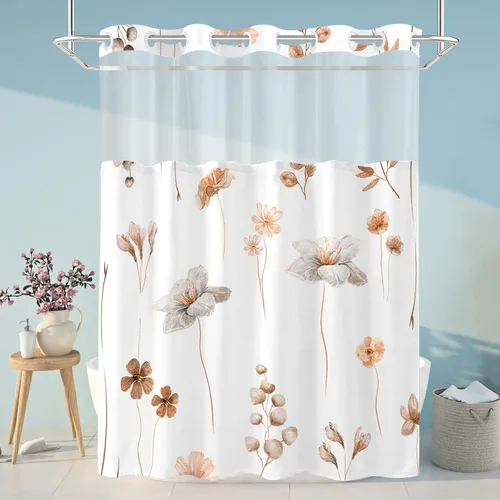 Miniatura 11 de Juego de cortina de ducha sin gancho y forro, cortinas de ducha florales azules de acuarela para baño, juegos de cortinas de baño de hotel moderno