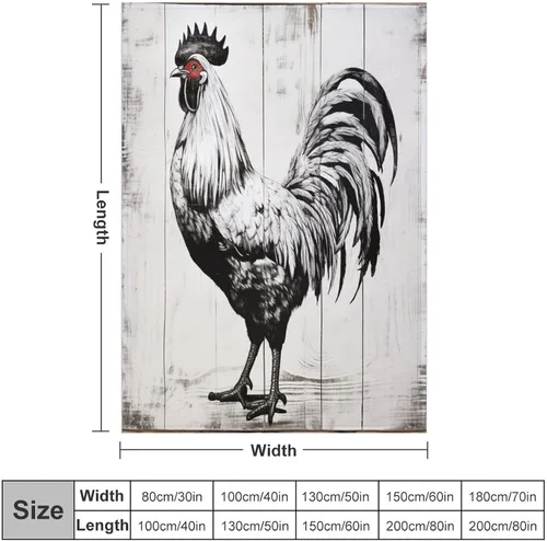 Miniatura 2 de Manta de microfibra suave y acogedora con diseño de gallo rústico en blanco y negro, suave y acogedora manta de microfibra para sofá, cama, oficina