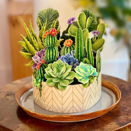 Miniatura 2 de Freshcut Paper Tarjetas de felicitación desplegables, Jardín de Cactus, plantas de casa de papel tamaño real de 12 pulgadas en 3D, tarjeta