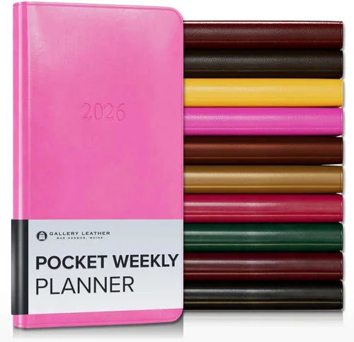 Miniatura 158 de Gallery Leather Agenda semanal y mensual grande 2025-2026, agenda y cuaderno con elegantes bordes de página dorados dorados, 12 meses, cactus Cactus