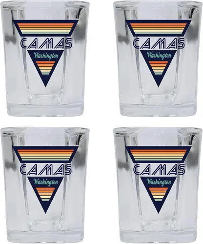 Camas Washington - Vaso de chupito de licor de base cuadrada de 2 onzas, diseño retro, paquete de 4 unidades