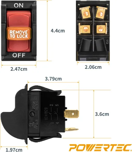 Miniatura 3 de POWERTEC Interruptor de palanca de seguridad de encendido y apagado de 120 V/230 V, 16 amperios, para herramientas eléctricas, se adapta a sierra